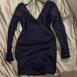 Oh Polly Black Long Sleeve Deep V Bodycon Dress